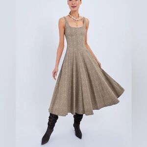Wells Dress in Mocha Herringbone